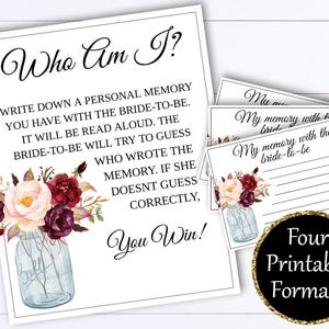 Floral Who Am I Bridal Shower Games Instant Download Who Am I Game Bridal Shower Printable Memory Game Bridal Shower Memory Bridal Games