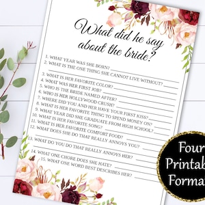 What Did He Say About His Bride Bridal Shower Games - What Did The Groom Say About His Bride - What Groom Say Games - Wedding Shower Games