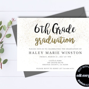 Gold Graduation Party Invitation Template - Senior Graduation Template - College Graduation Invite - High School Graduation Announcement