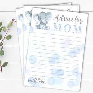Conselhos para o bebê elefante para a mãe Cartão Conselhos para o elefante do bebê para a mãe ser um elefante Conselhos para a mamãe Jogo de chá de bebê Editável Conselhos para chá de bebê