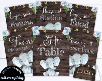 Blue Elephant Baby Shower Signs Bundle Baby Shower Signs Package Baby Shower Sign Pack Baby Shower Sign Bundle Baby Shower Printable Signs