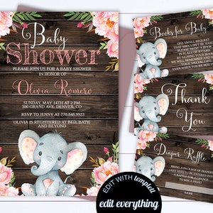Floral Baby Shower Invitation Template Girl Baby Shower Invite Elephant Baby Shower Template Floral Baby Girl Shower invitation