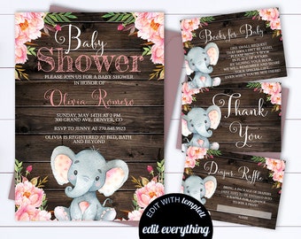 Floral Baby Shower Invitation Template Girl Baby Shower Invite Elephant Baby Shower Template Floral Baby Girl Shower invitation