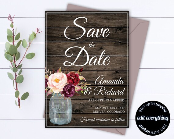 Rustic Save the Date Wedding Template - Country Save the Date Card - Southern Save the Date Invite - Printable Save Date - Save Our Date