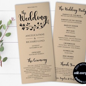 Tea Length Rustic Wedding Program Template Kraft Wedding Ceremony ...