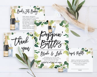 Champagne Poppin' Botellas Parejas Baby Shower Invitación Poppin Botellas Co-ed Baby Shower Invitación Floral Poppin Botellas Baby Shower