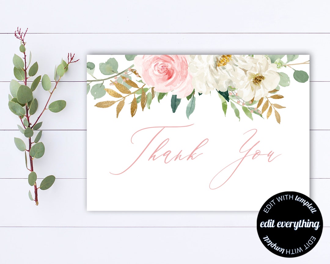 Pink Floral Thank You Card Floral Thank You Template Printable Thank ...