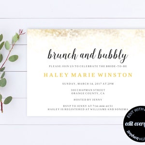 Brunch and Bubbly Bridal Shower Invitation - Bridal Shower Invite - Bridal Brunch Bridal Shower Invite  - Wedding Shower Bridal Invitation