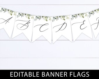 Editable Greenery Banner Template Printable Baby Shower Banner Decor Editable Wedding Banner Printable Birthday Banner Printable Banner