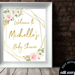 Pink Floral Baby Shower Welcome Sign Baby Welcome Sign Pink Baby Shower Decor Welcome Shower Sign Printable Welcome Sign Printable Sign