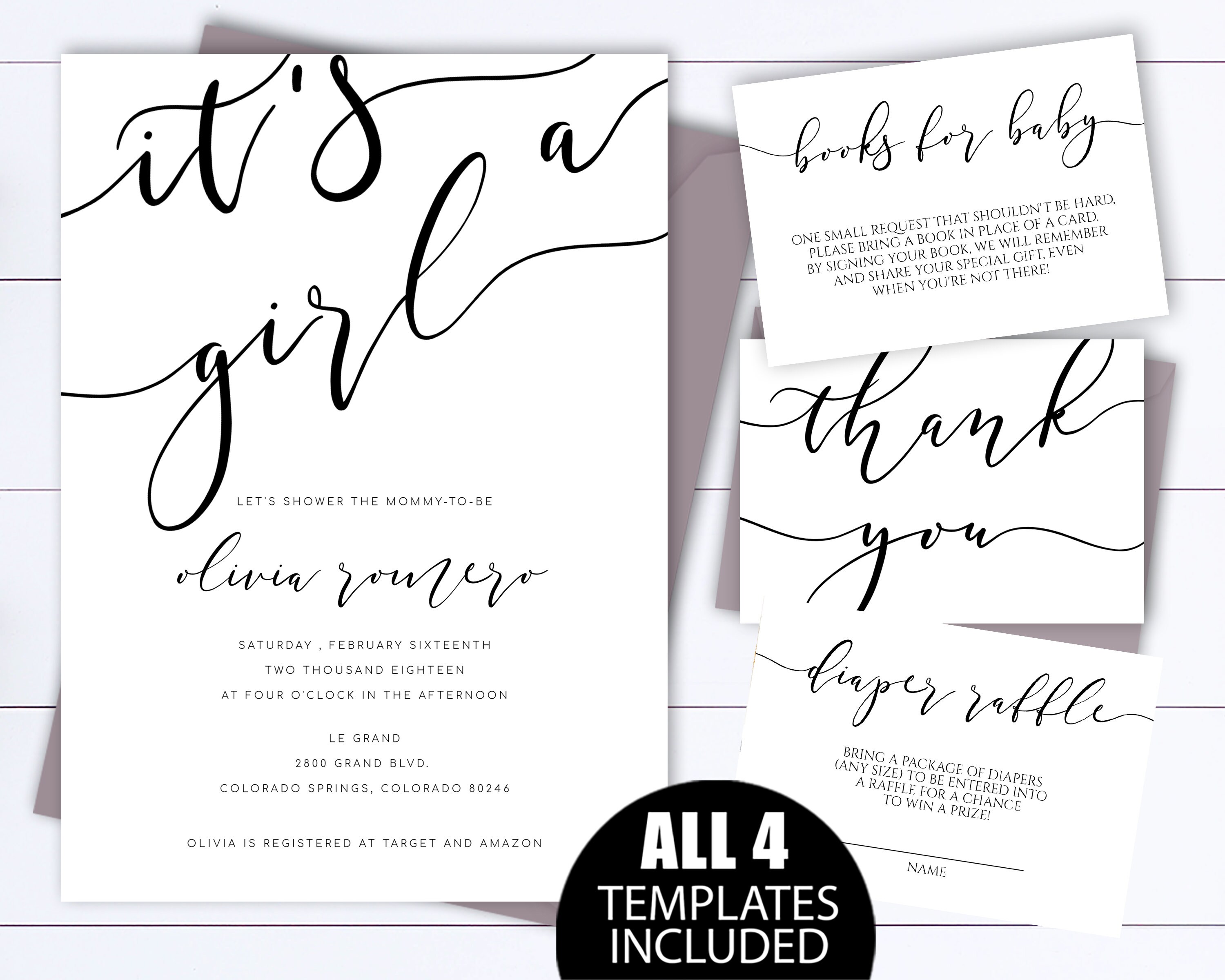 It's a Girl Simple Baby Shower Invitation Template Modern Etsy