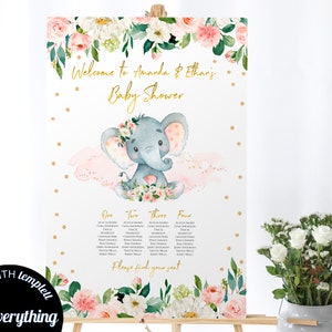 24&quot; x 36&quot; Floral Baby Shower Seating Chart Printable Seating Chart Baby Shower Seating Template Editable Seating Chart Printable Seating