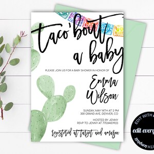 Editable Fiesta Baby Shower Invitation Template Floral Taco Bout a Baby Shower Invitation Template Taco Bout a Baby Fiesta Invitation