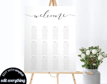 Modern Wedding Seating Chart Printable Wedding Seating Plan Simple Wedding Seating Template Editable Seating Chart Printable Wedding Seating