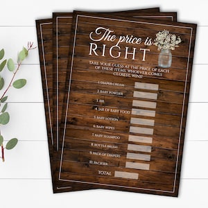 Rustic Floral Price is Right Baby Shower Games Country The Price is Right Game Instant Download Price is Right Printable Price is Right