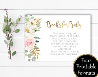 Blush Floral Books for Baby Cards Baby Shower Books for Baby Book Request Card Bring a book Card Bring a book insert Book Instead of a Card