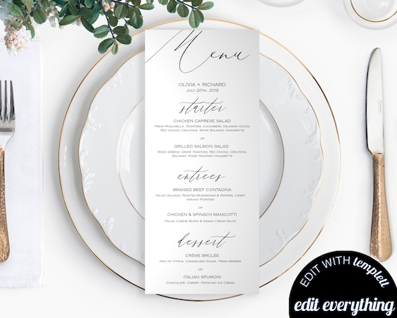 Diy Wedding Menu Template Printable Wedding Menu Cards Menu Etsy Singapore