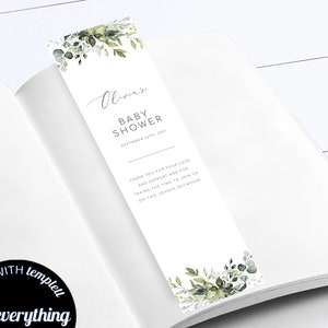 Editable Eucalyptus Baby Shower Bookmark Template Printable Baby Shower Bookmark Greenery Baby Shower Bookmark Editable Bookmark Template