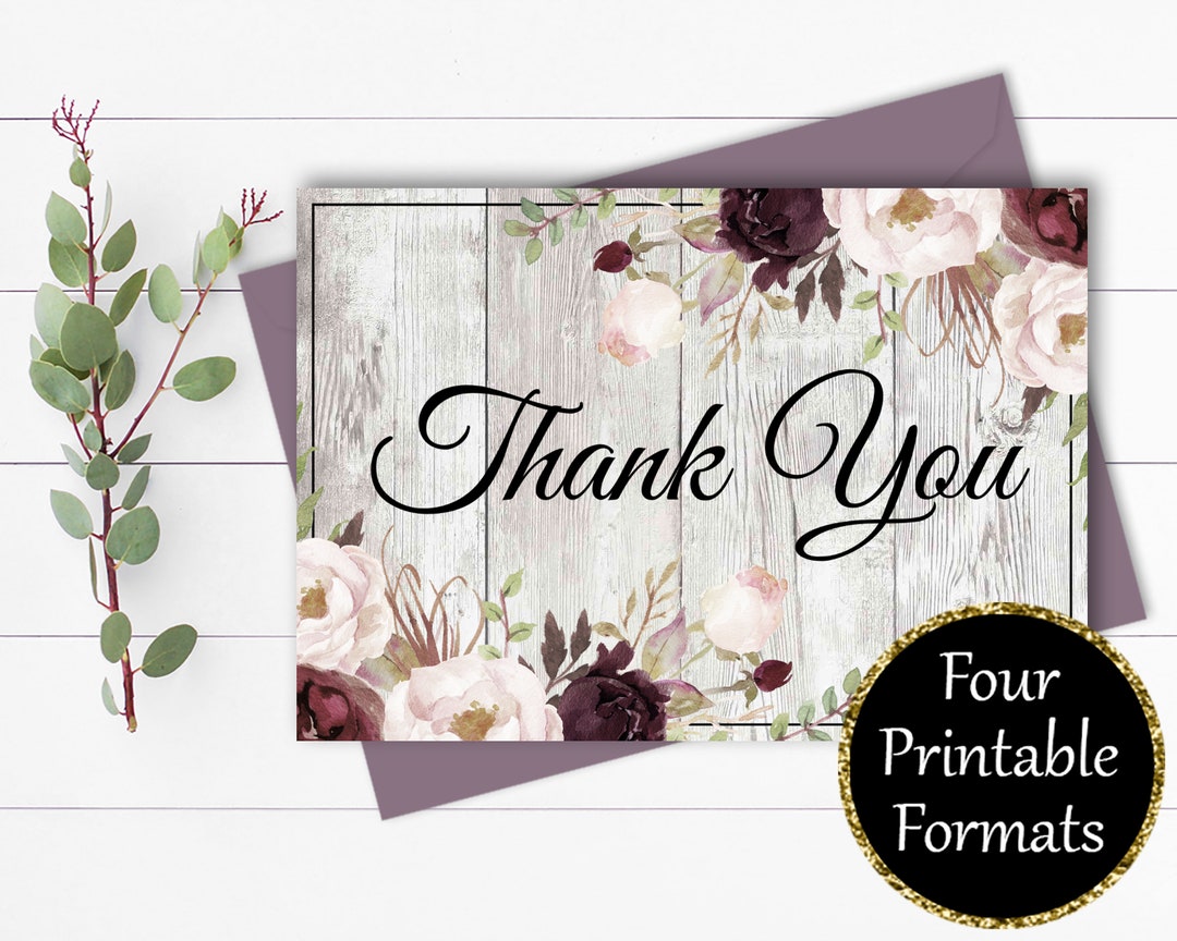 Blush Floral Thank You Card Thank You Template Printable Thank You ...