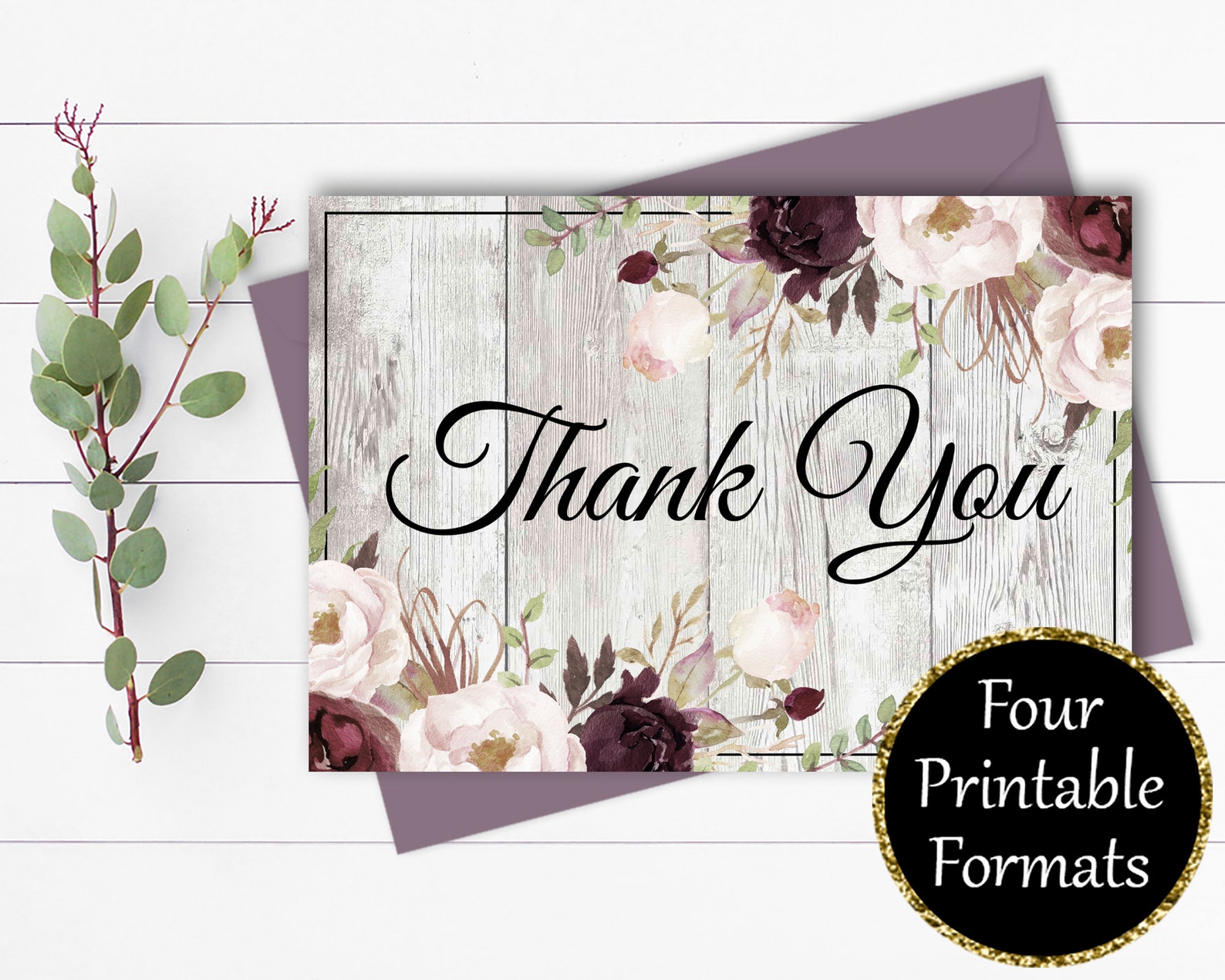 Blush Floral Thank You Card Thank You Template Printable Thank You ...