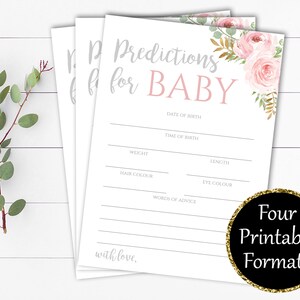 Roze bloemenvoorspellingen voor babyshowerspellen Bloemenbabyvoorspellingenspel Bloemenbabyvoorspellingskaart Instant Download voorspellingenkaarten