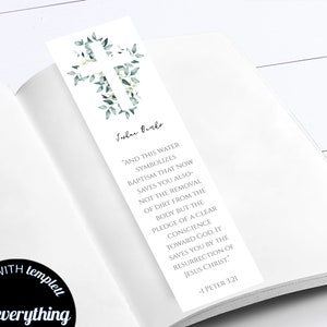Greenery Baptism Bookmark Template Baptism Printable Bookmark DIY Bookmark Printable Bookmarks Baptism Bookmarks Template Digital Bookmark