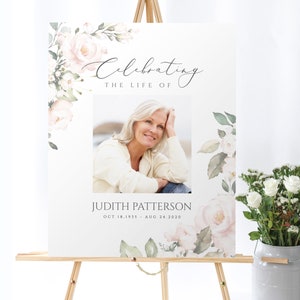 Editable Celebration of Life Welcome Sign Template Blush Floral Memorial Sign Celebrating The Life of Funeral Sign Printable Funeral FT05