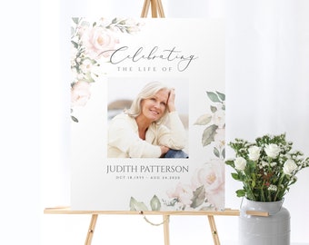 Editable Celebration of Life Welcome Sign Template Blush Floral Memorial Sign Celebrating The Life of Funeral Sign Printable Funeral FT05