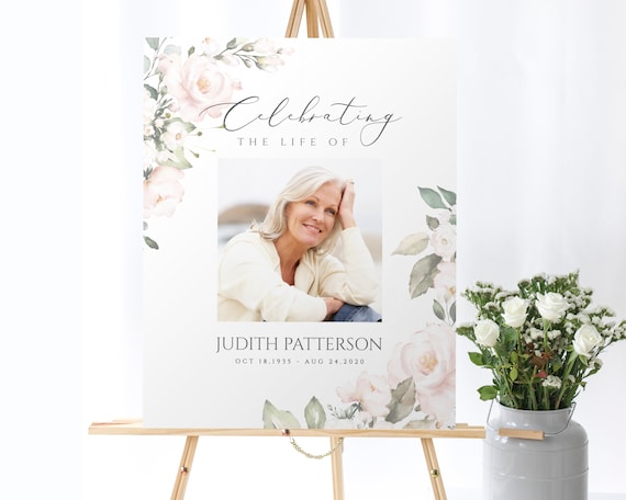 Editable Celebration of Life Welcome Sign Template Blush Floral Memorial Sign Celebrating The Life of Funeral Sign Printable Funeral FT05