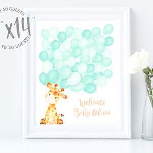 Editable Giraffe Baby Shower Balloon Guestbook Template Sign in Balloon Guestbook Alternative Balloon Baby Shower Signature Guestbook Sign