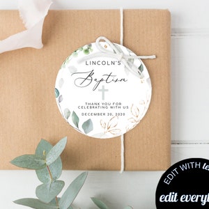 Greenery Taufe Geschenkanhänger Eukalyptus Taufe Geschenkanhänger Greenery und Gold Tags Taufe Kommunion Danke Tags Greenery Taufbevorzugung Tags