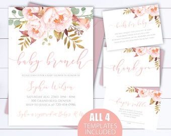 Rosa Blumen Baby Brunch Babyparty einladen Rosa Blumen Babyparty Brunch einladen Brunch Babypartyeinladung Babyparty Bruncheinladung