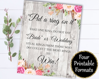 Put A Ring On It Bridal Shower Games -  Dont Say Bride Ring Game - Dont Say Wedding Ring Game - Ring On It Game - Don't say Bride Game