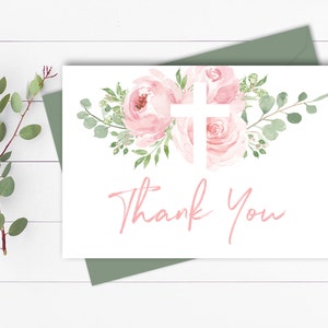 Floral Baptism Thank You Card Christening Thank You Template Printable Thank You Funeral Thank You Cards Instant Download DIY Thank You