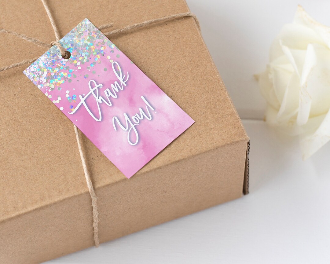 Pink Gift Tags Pink Thank You Gift Tags Confetti Tags Glitter Thank You