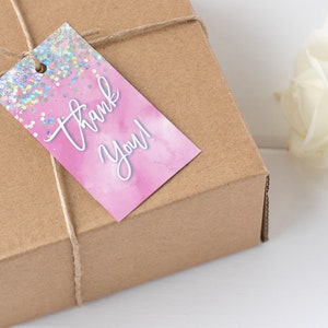 Pink Gift Tags Pink Thank You Gift Tags Confetti Tags Glitter Thank You Tags Baby Shower Favor Tags