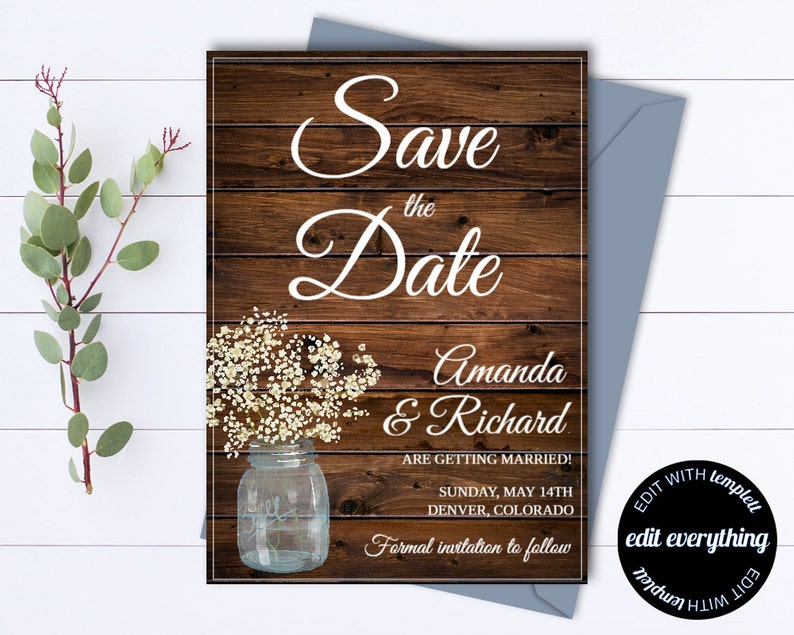 Rustic Save the Date Wedding Template Country Save the Date Card ...