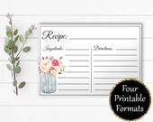 Pink Floral Bridal Shower Recipe Card Printable Bridal Recipe Card Printable Recipe Template Floral Recipe Card Cooking Recipe Card Template