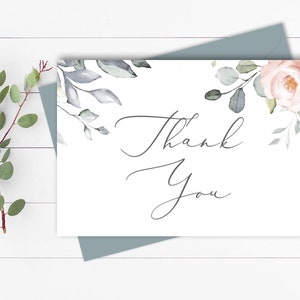 Blush Floral Thank You Card Template Eucalyptus Thank You Card Template Printable Thank You Card Editable Thank You Card Template