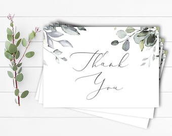 Greenery Thank You Card Template Eucalyptus Thank You Card Template Printable Thank You Card Editable Thank You Card Template