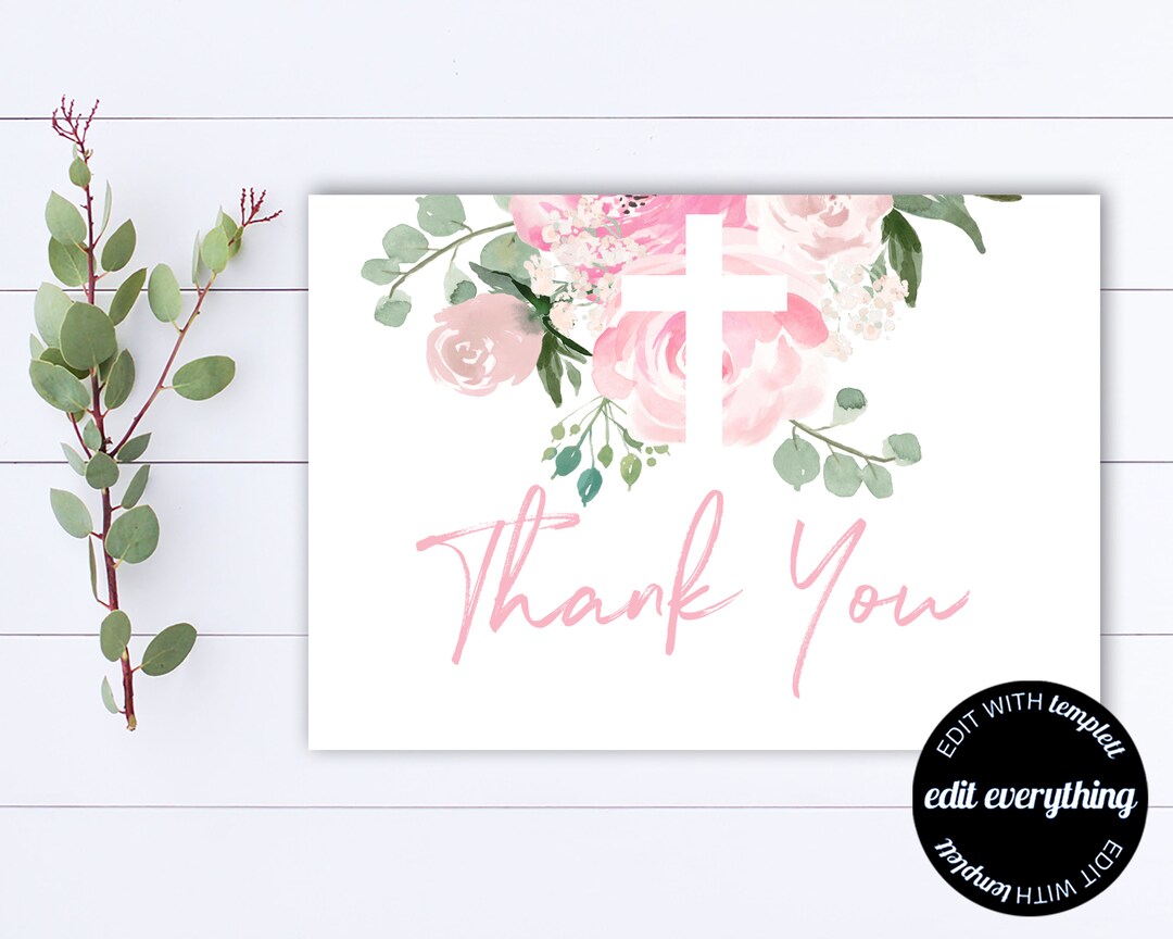 Pink Floral Thank You Card Thank You Template Printable Thank You ...