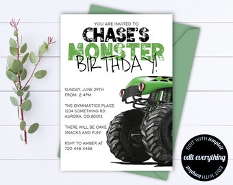 Invitación de Monster Truck Monster Truck invitación de cumpleaños camión fiesta de cumpleaños invitación descarga instantánea archivo editable cumpleaños de monstruo