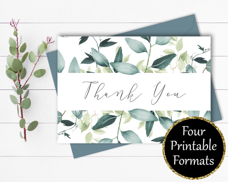 Eucalyptus Thank You Card Greenery Thank You Template Etsy
