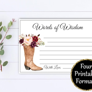 Words of Wisdom Bridal Shower cards - Words of Wisdom Cards - Advice Cards - Baby Shower Games - Printable Words of Wisdom Baby Shower Cards