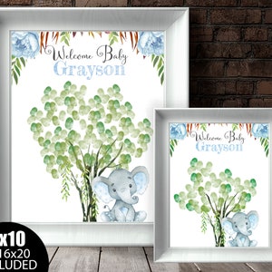 Blue Elephant Baby Shower Fingerprint Tree Baby Shower Fingerprint Tree Guestbook Baby Shower Thumbprint Guestbook Baby Shower Guest book