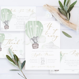 Gender Neutral Hot Air Balloon Baby Shower Invite Up Up and Away Hot Air Balloon Invitation Gender Neutral Elephant Baby Shower Invitation