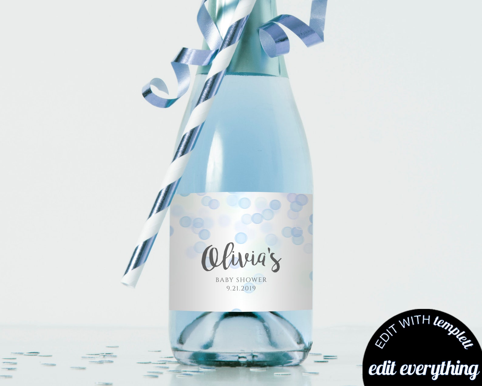 Blue Baby Shower Mini Champagne Labels Baby Shower Favor Mini Etsy