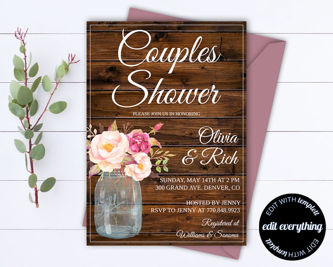Rustic Couples Shower Invitation Template Couples Shower Etsy