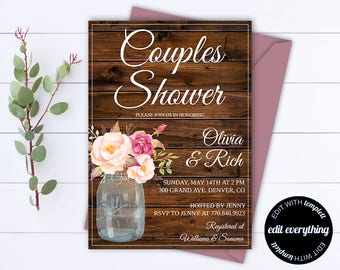 Rustic Couples Shower Invitation Template - Couples Shower Invite - Instant Download Couples Shower Invitation - Rustic Wedding Shower