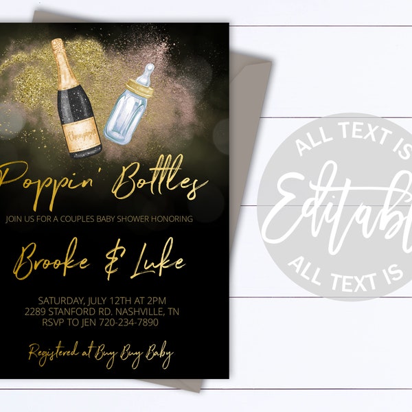 Poppin' Bottles Couples Baby Shower Invitation Poppin Bottles Co-ed Baby Shower Invitation Poppin Bottles Baby Shower Invite Template BB12